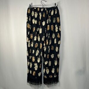 The Palm Tree Mabank TX Feather‎ Print Fringe Hem Lounge Pants - Women's